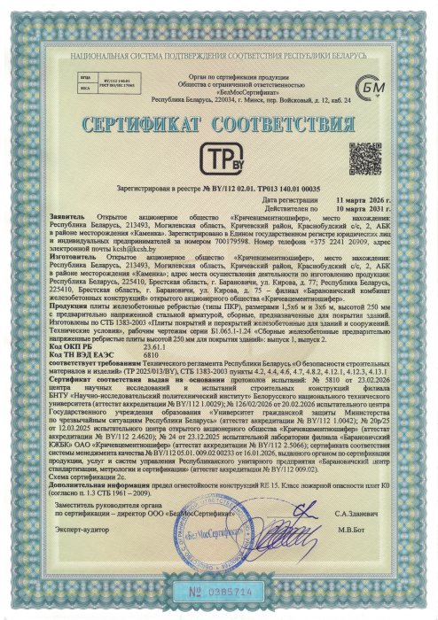 Плиты ребристые Б1.065.1-1.24 до 10.03.2031